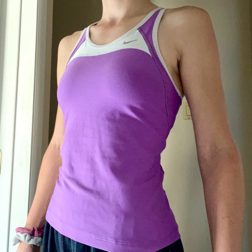 Vintage Nike White and Purple Dri-Fit Tank